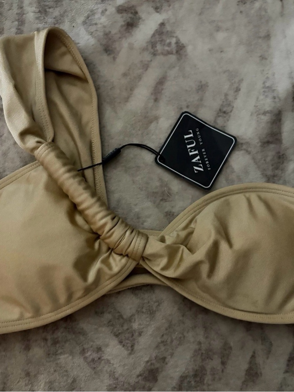 NWT Zaful Gold Metallic One-Shoulder Ruched Bikini Top Size M